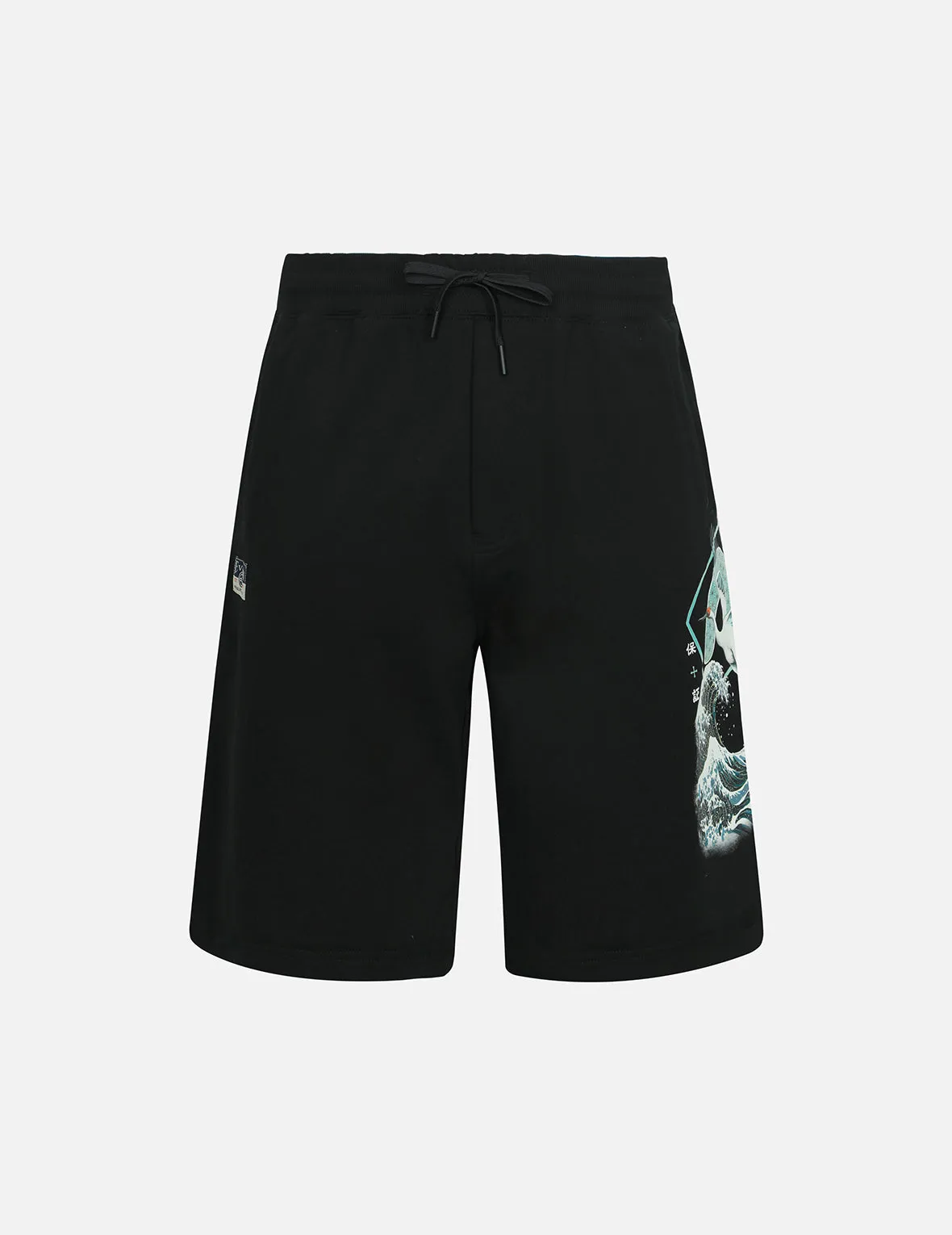 Crane and The Great Wave Print Relax Fit Sweat Shorts