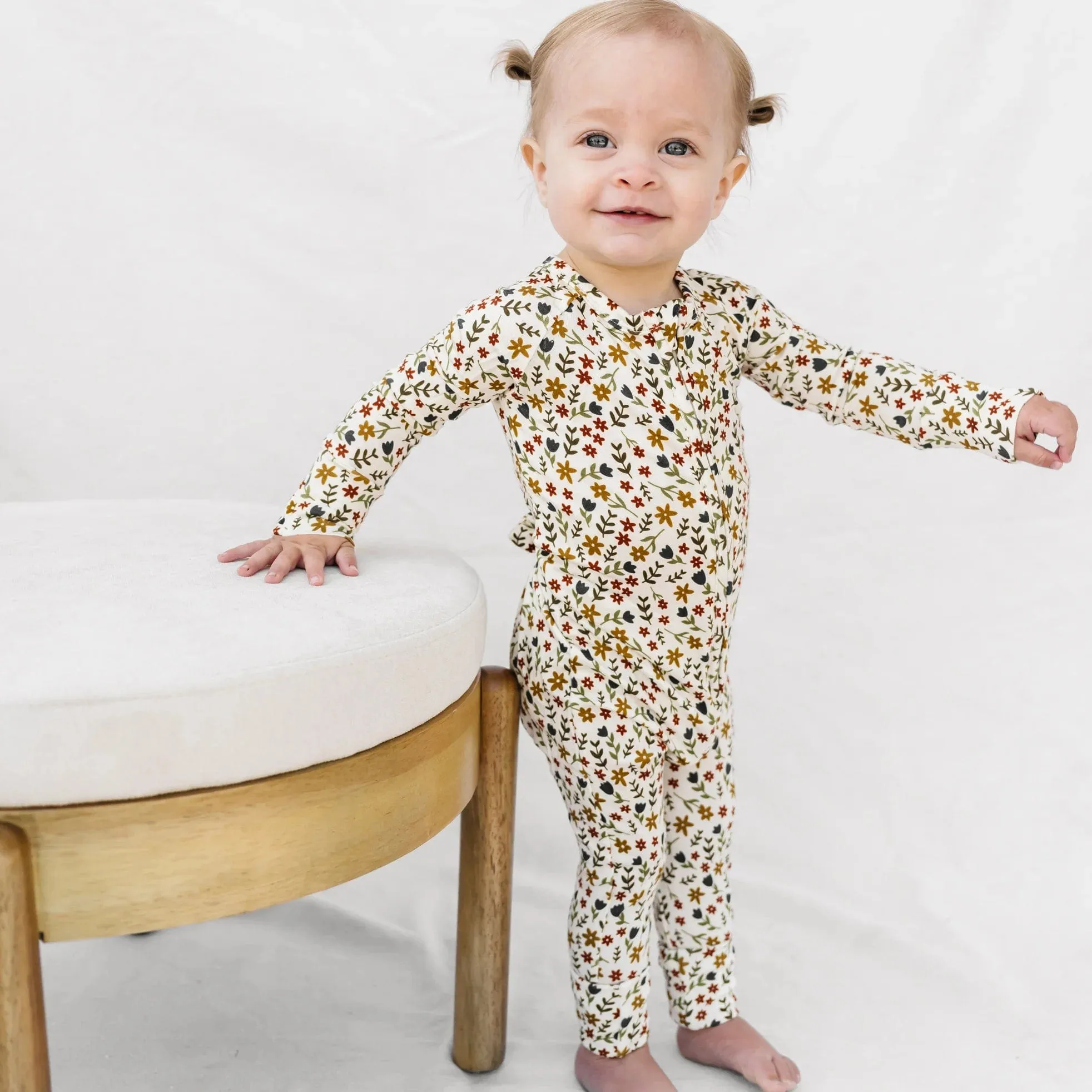 Cream Floral V2 Zip Romper