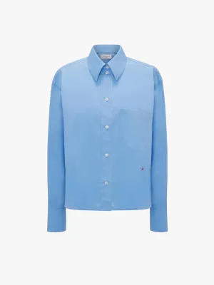 Cropped long sleeve shirt in oxford blue
