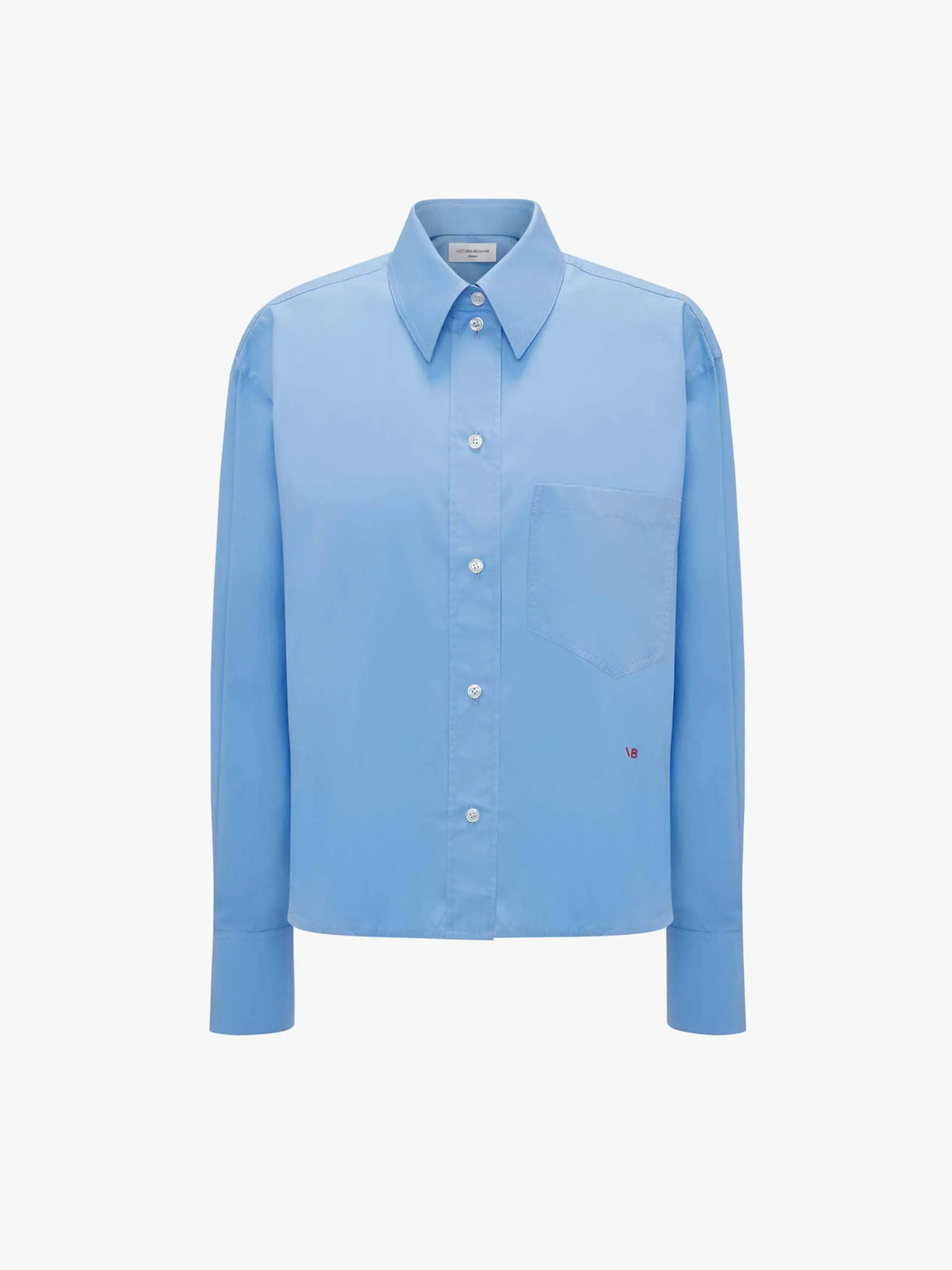 Cropped long sleeve shirt in oxford blue