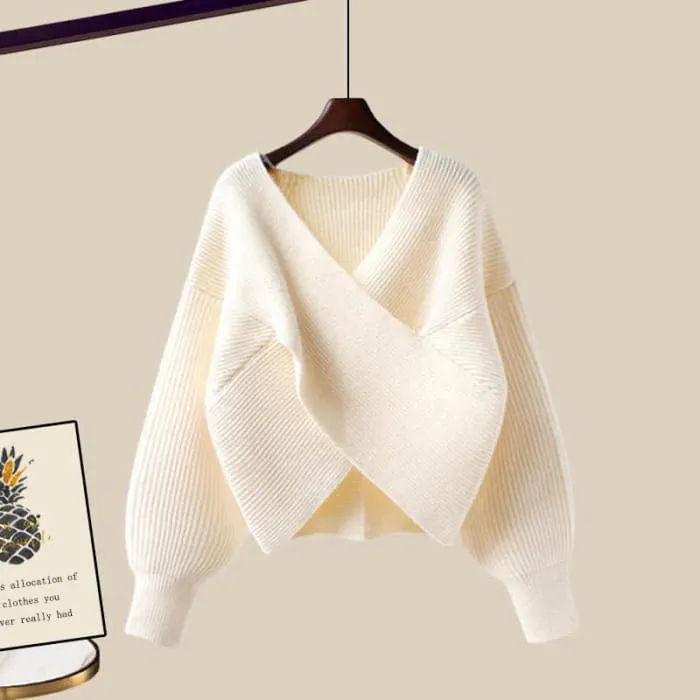 Cross Knit Sweater Casual Pants Set