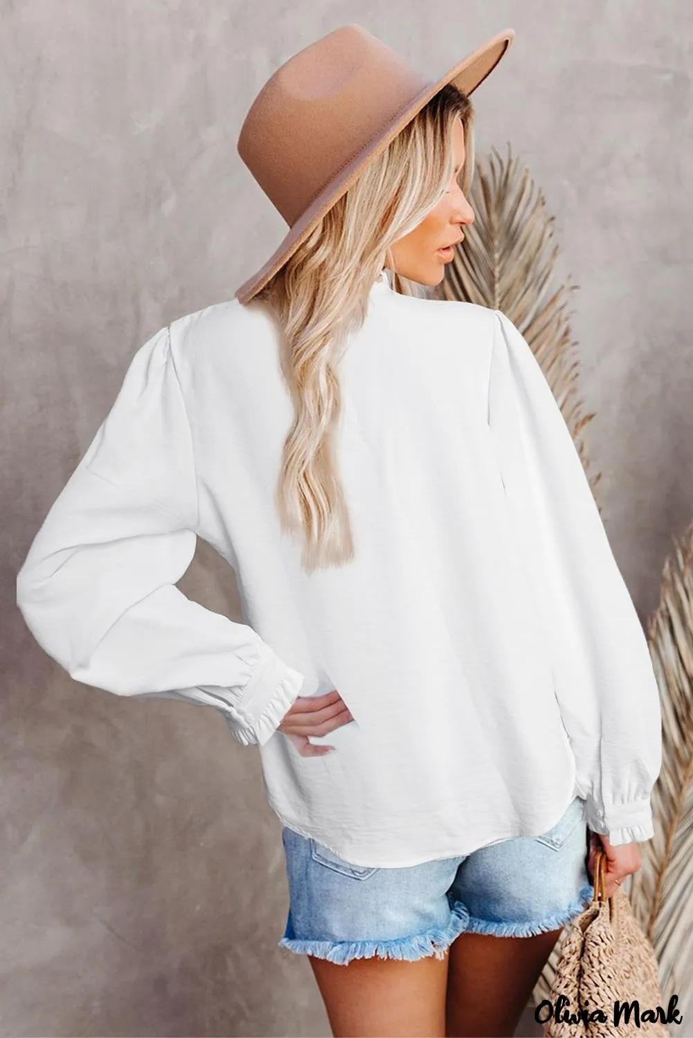 Deanwangkt - White Lace Patchwork Ruffle Long Sleeve Blouse