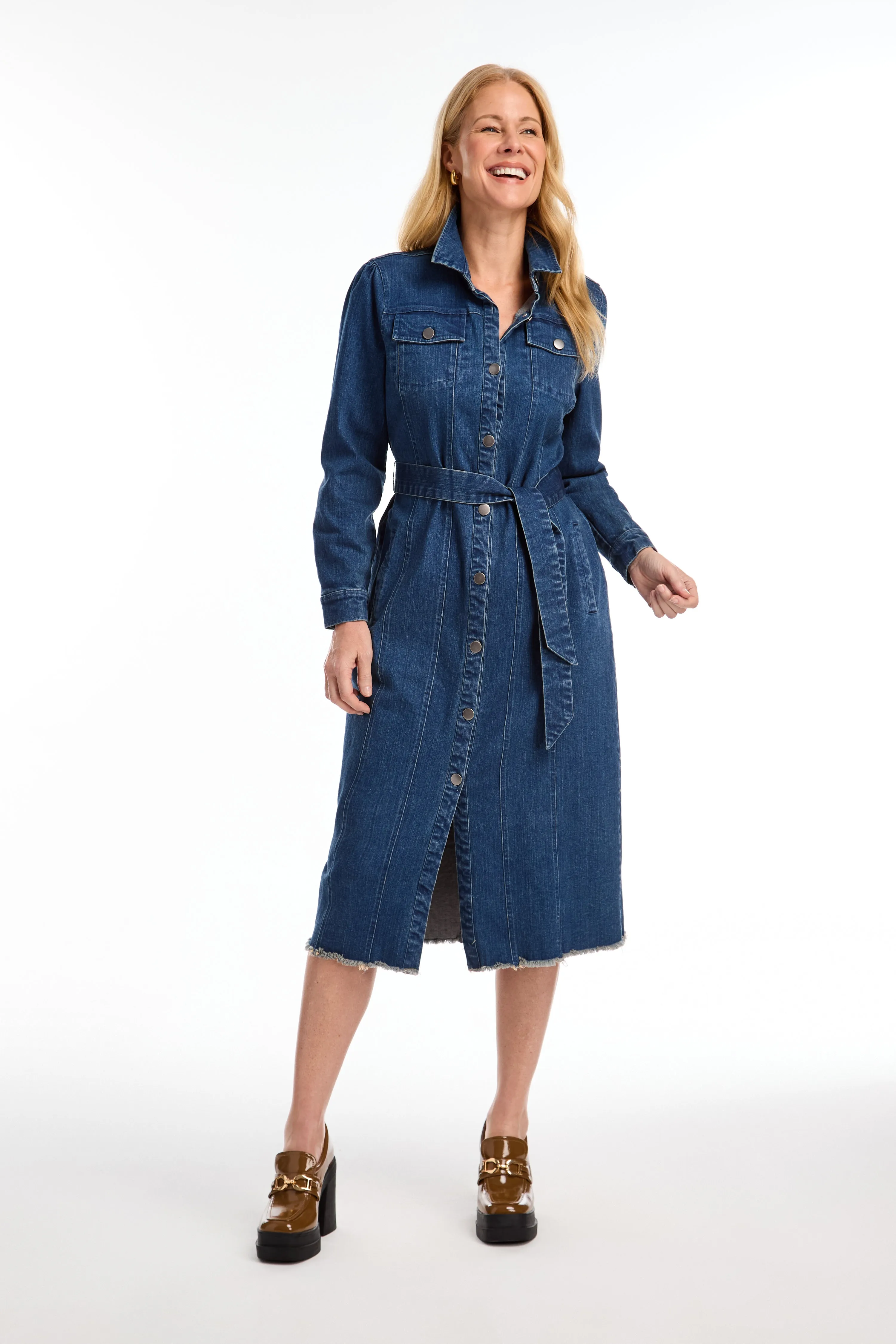 Denim Duster Midi Dress with Belt