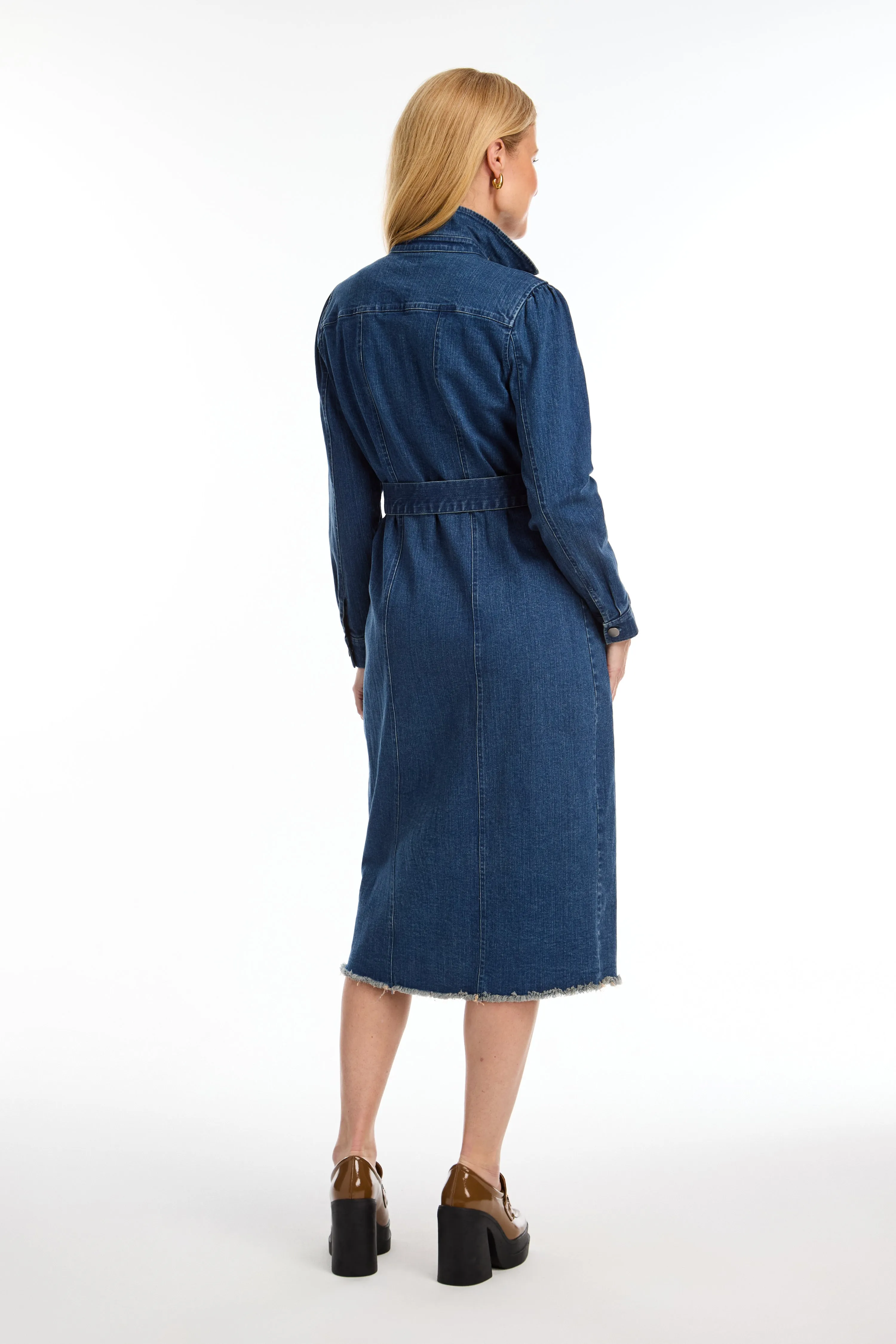 Denim Duster Midi Dress with Belt