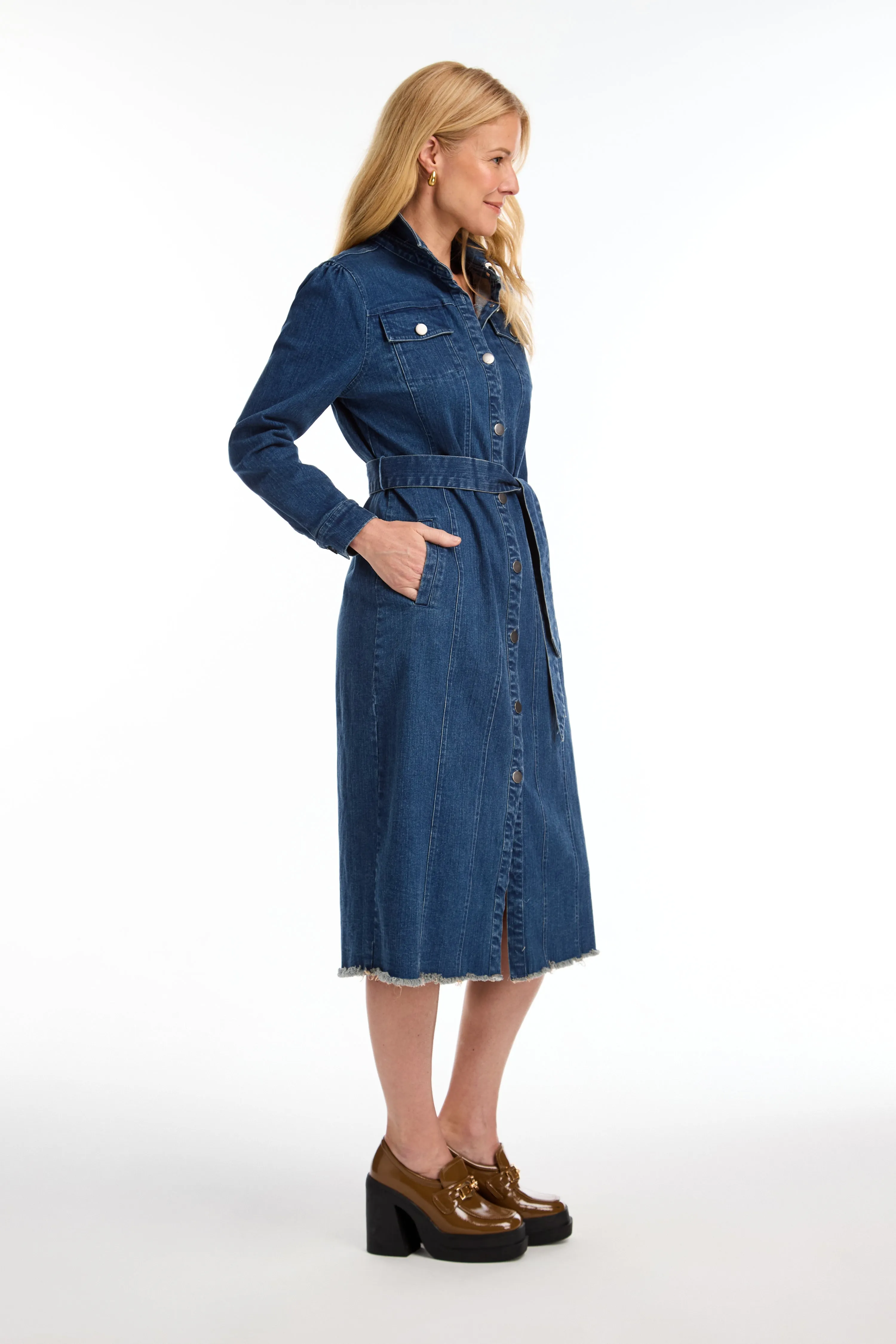 Denim Duster Midi Dress with Belt