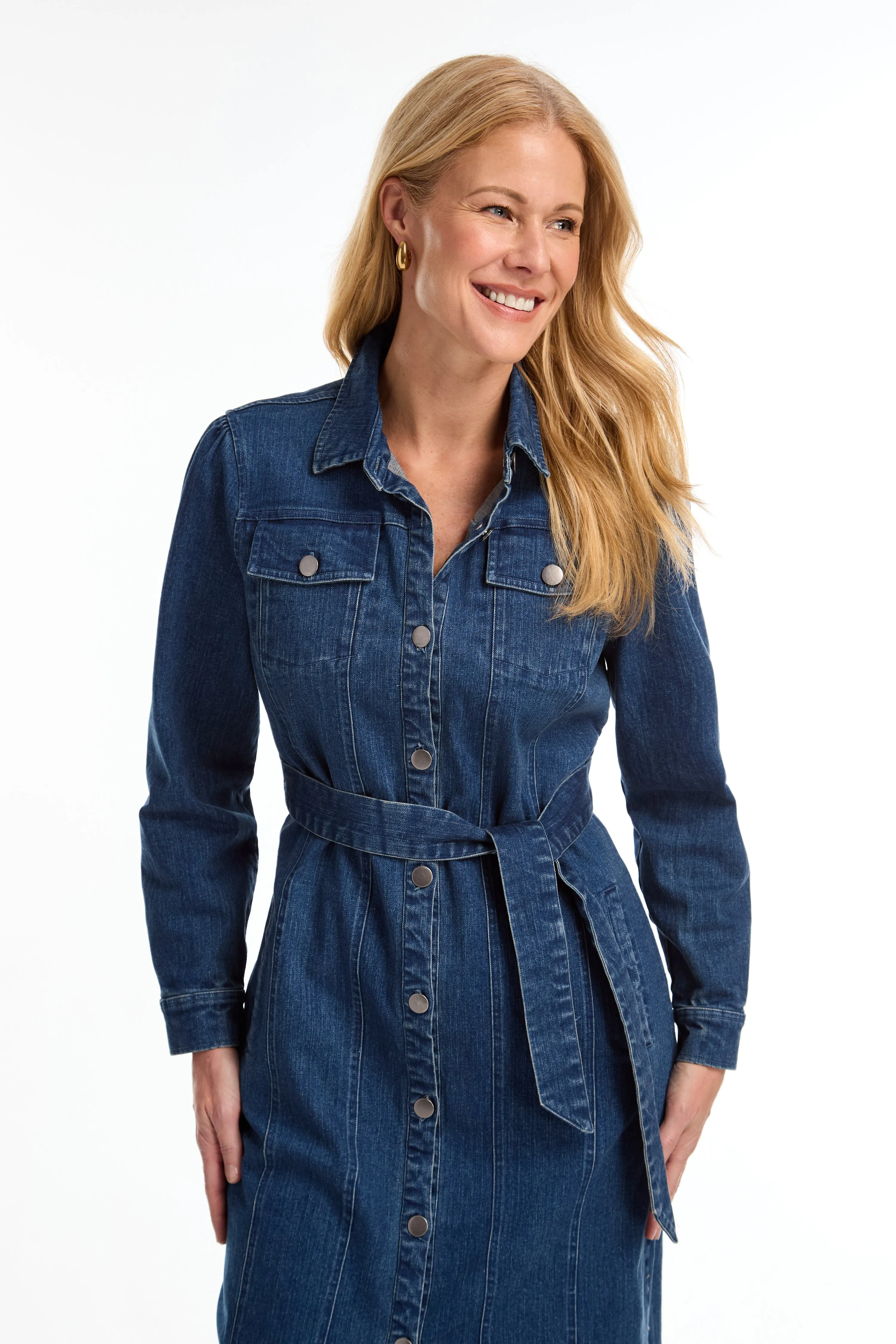 Denim Duster Midi Dress with Belt