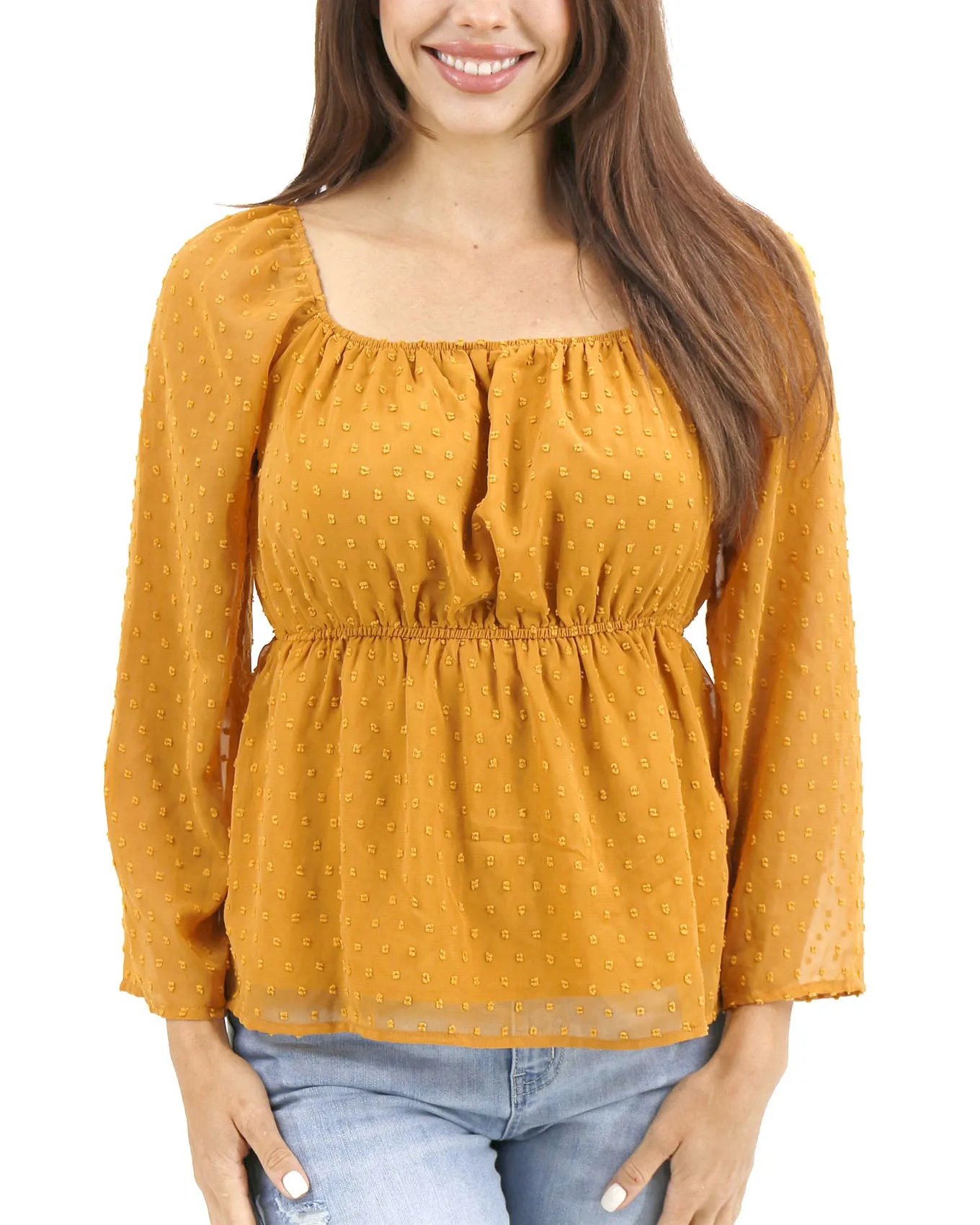 Dobby Dot Honey Gold Peplum Top