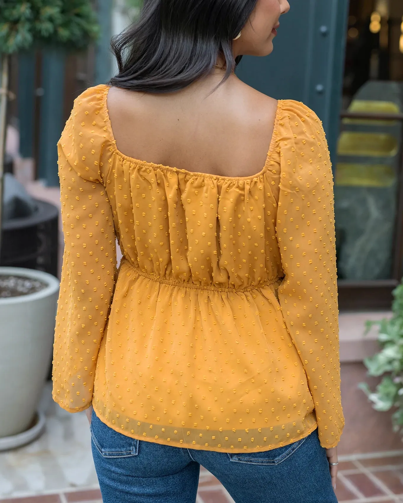 Dobby Dot Honey Gold Peplum Top