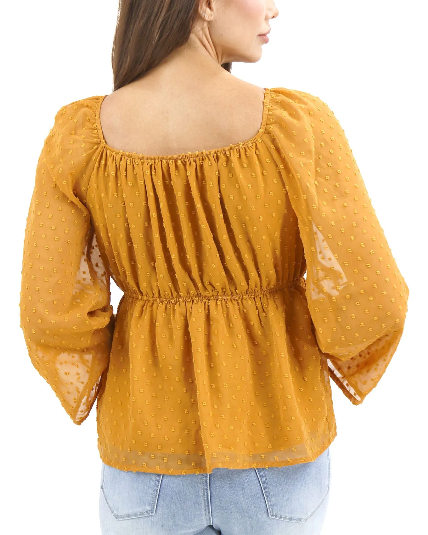 Dobby Dot Honey Gold Peplum Top