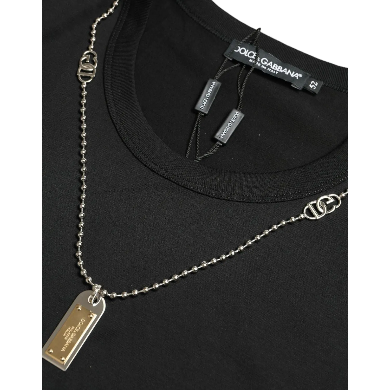Dolce & Gabbana Sleek Cotton Round Neck T-Shirt with Chain Detail