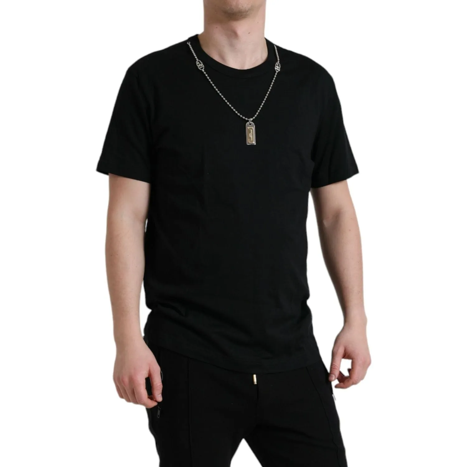Dolce & Gabbana Sleek Cotton Round Neck T-Shirt with Chain Detail
