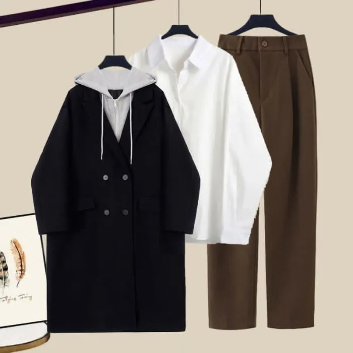 Double Button Hooded Coat Lapel Shirt Pants