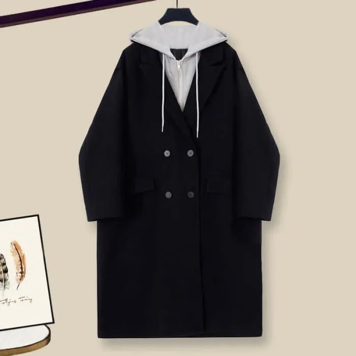 Double Button Hooded Coat Lapel Shirt Pants