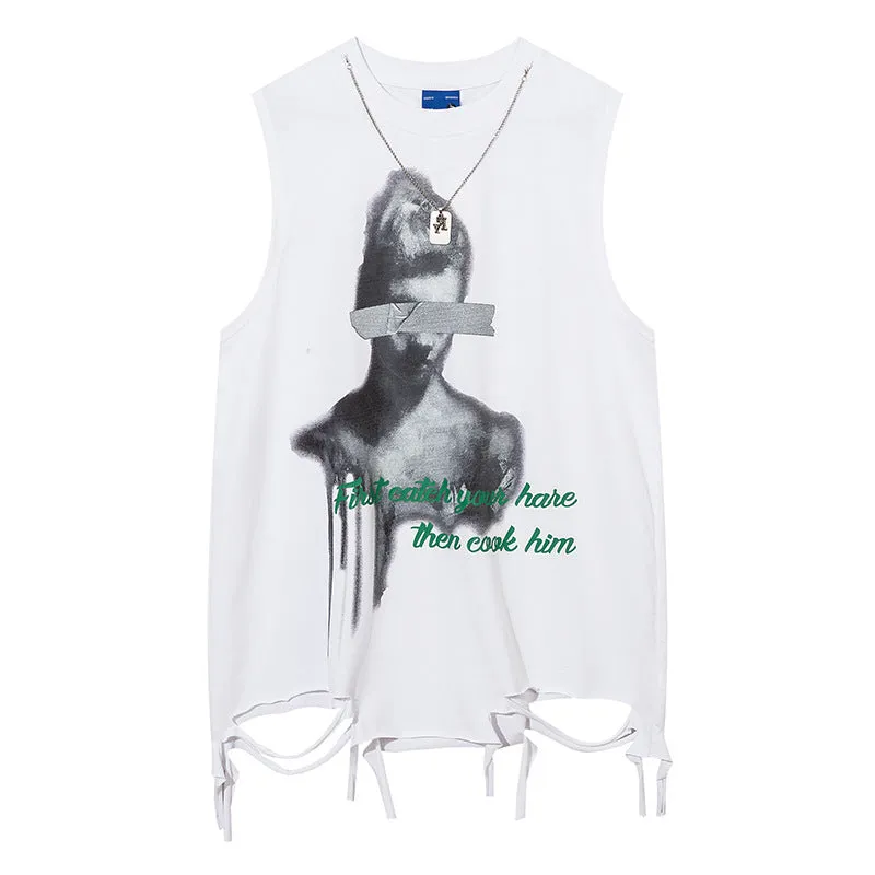 edgy graphic sleeveless tee style