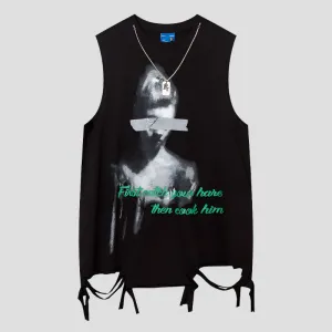 edgy graphic sleeveless tee style