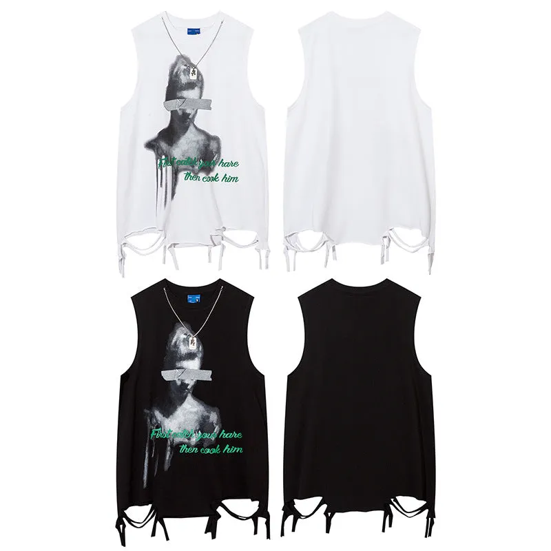 edgy graphic sleeveless tee style