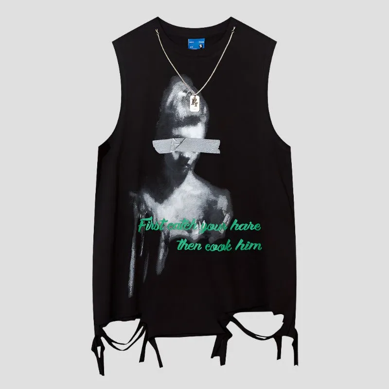 edgy graphic sleeveless tee style
