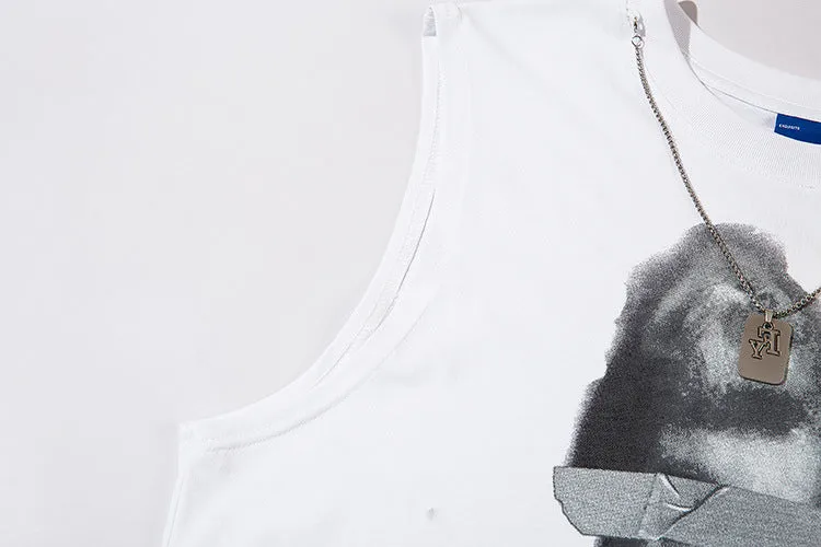 edgy graphic sleeveless tee style