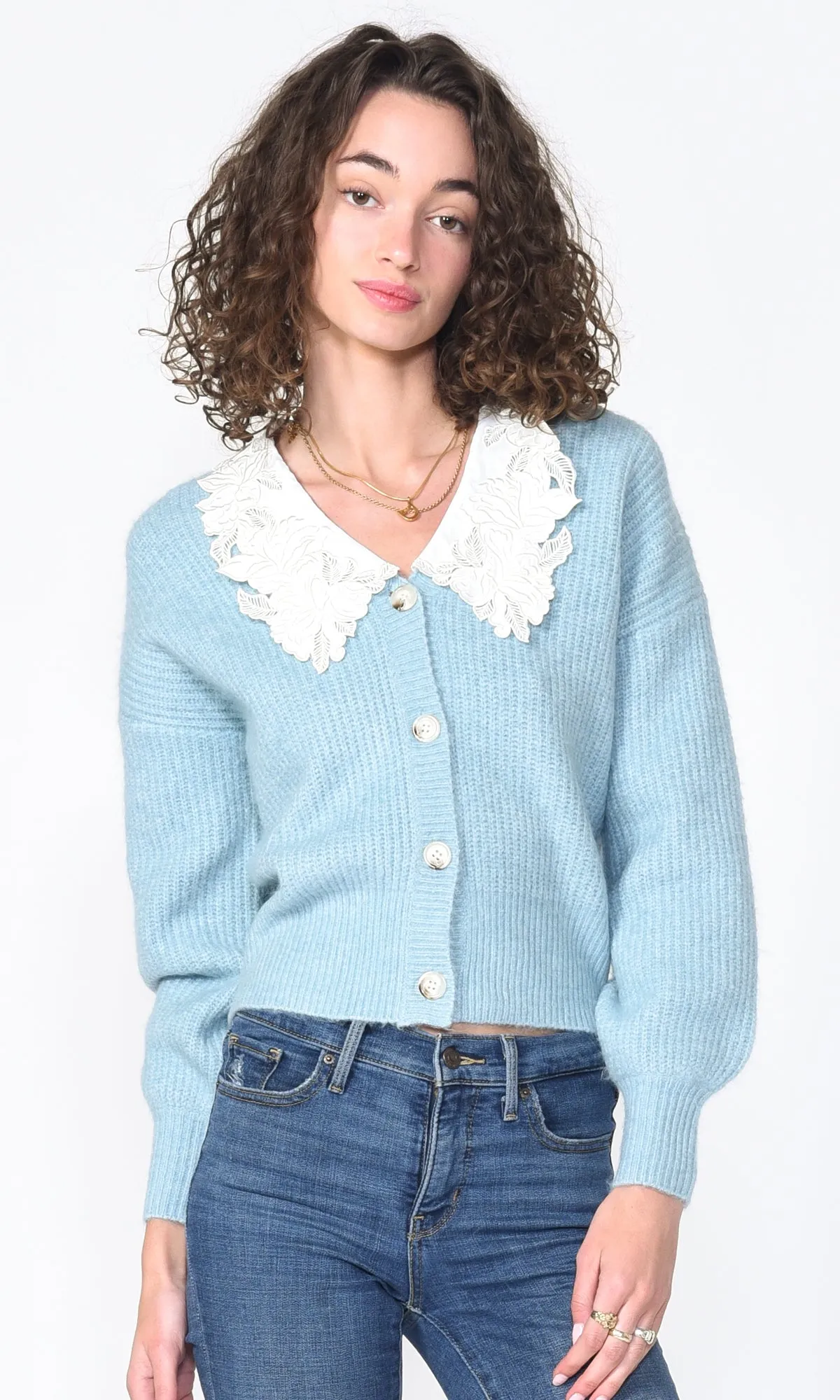 Eileen Embroidered Collar Sweater Knit Cardigan