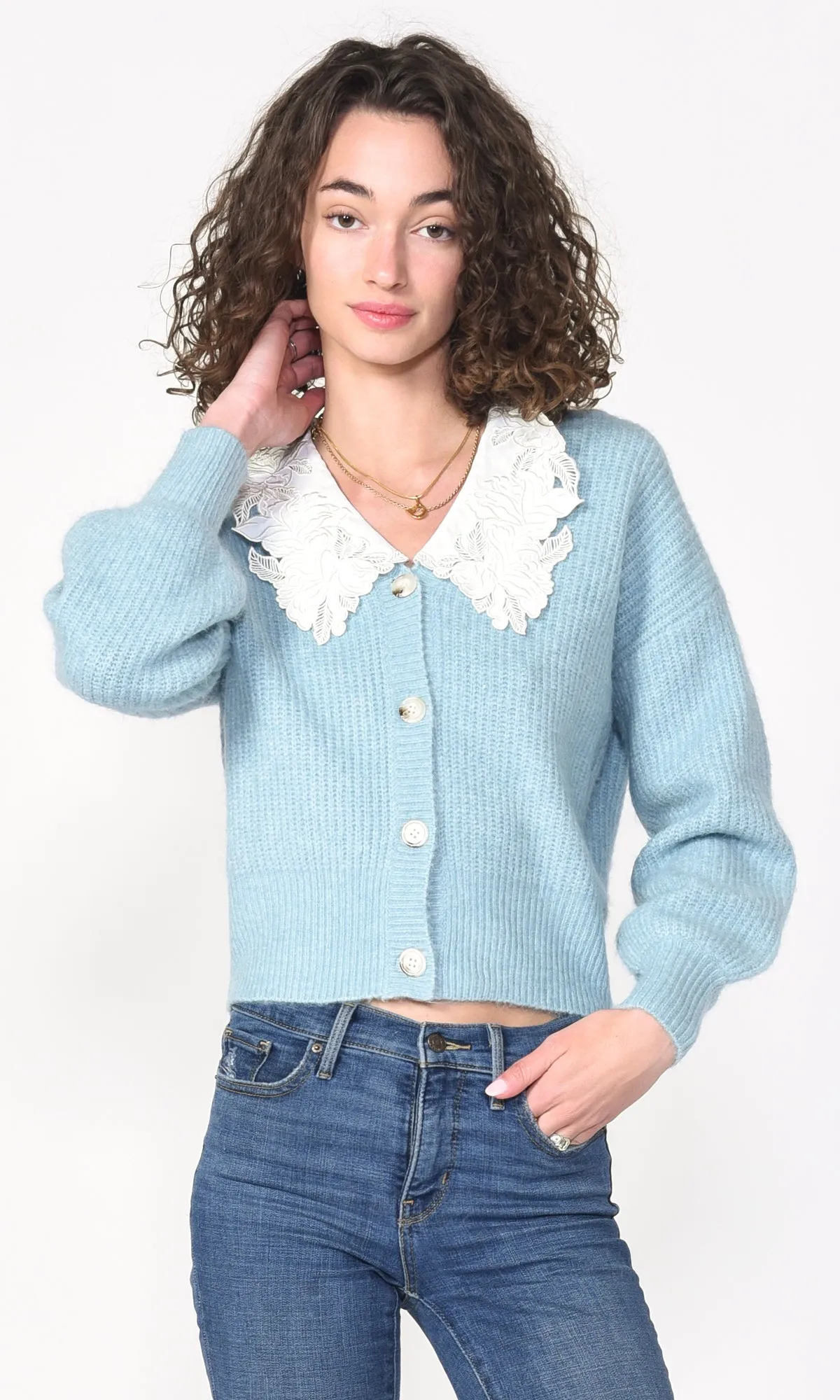 Eileen Embroidered Collar Sweater Knit Cardigan