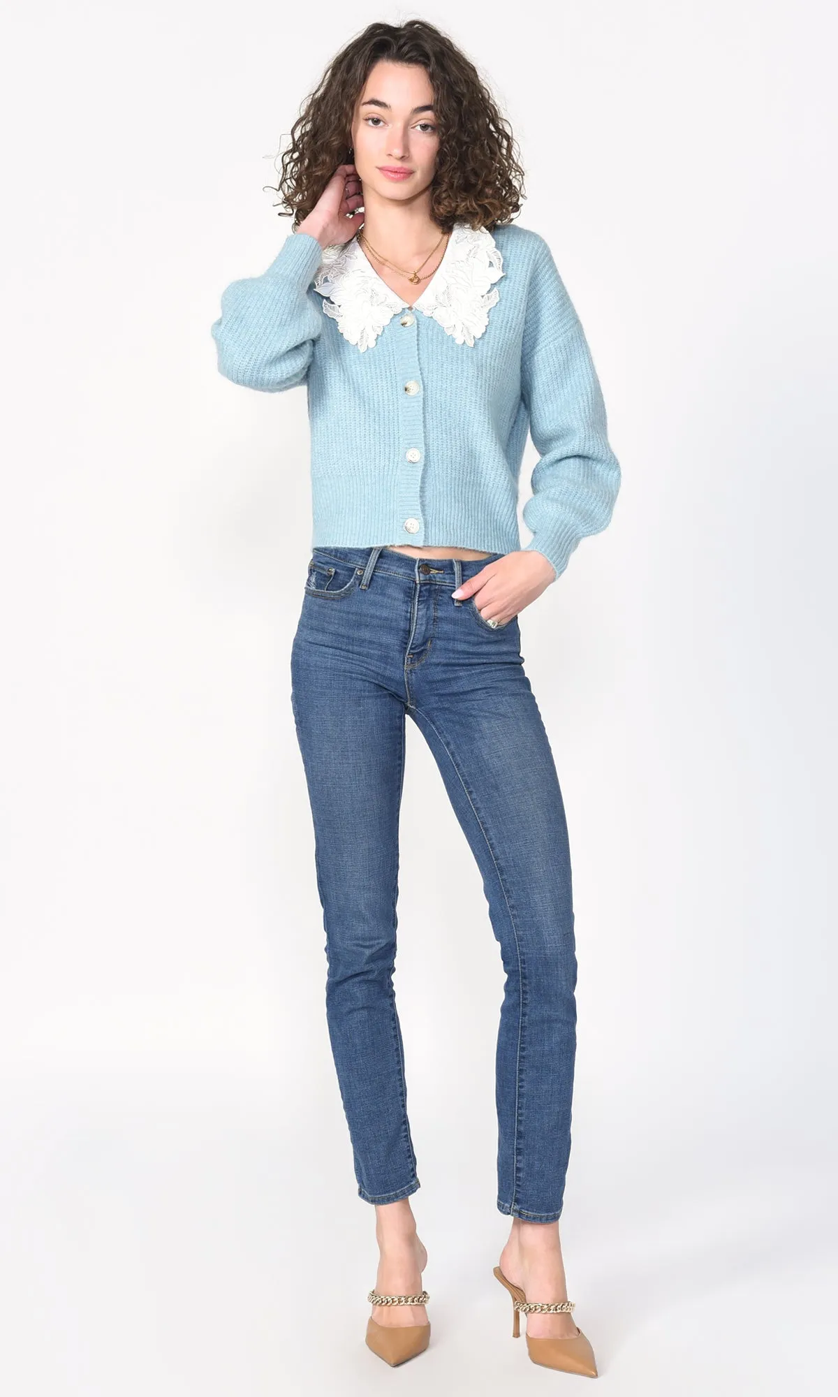 Eileen Embroidered Collar Sweater Knit Cardigan