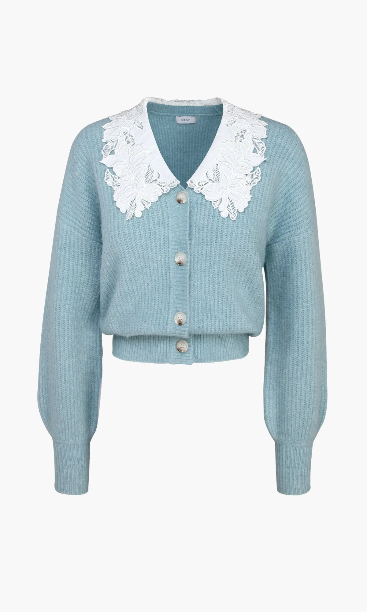 Eileen Embroidered Collar Sweater Knit Cardigan