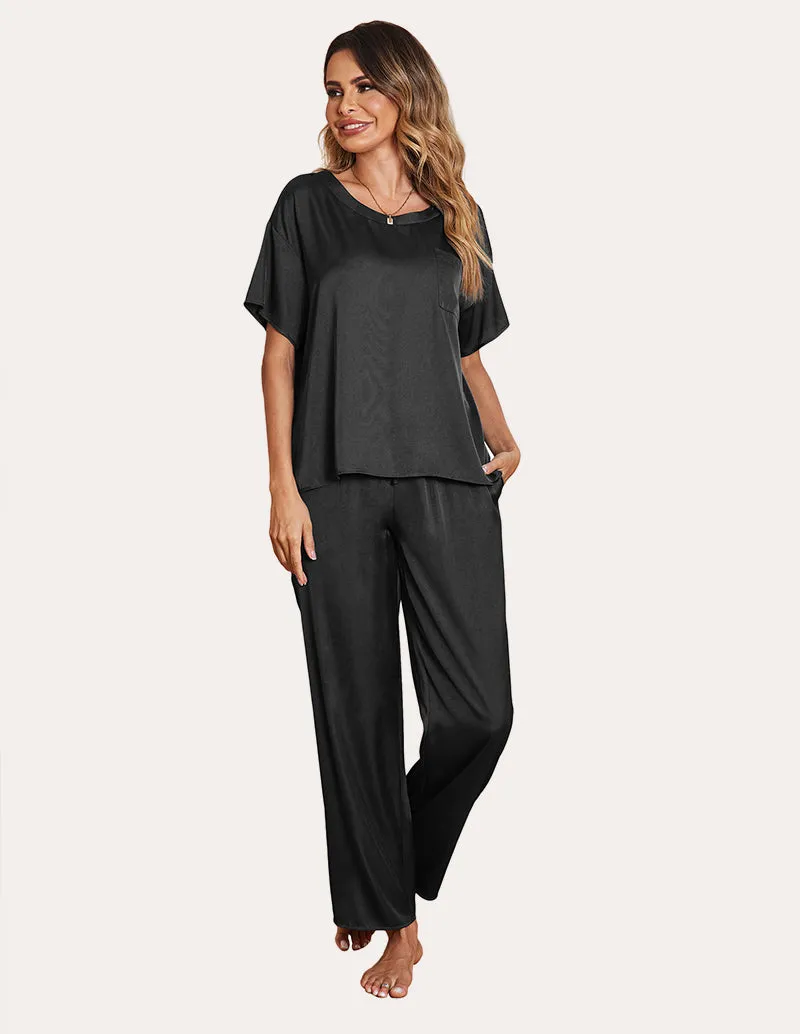 Ekouaer Women's Satin Silky Pajama Set