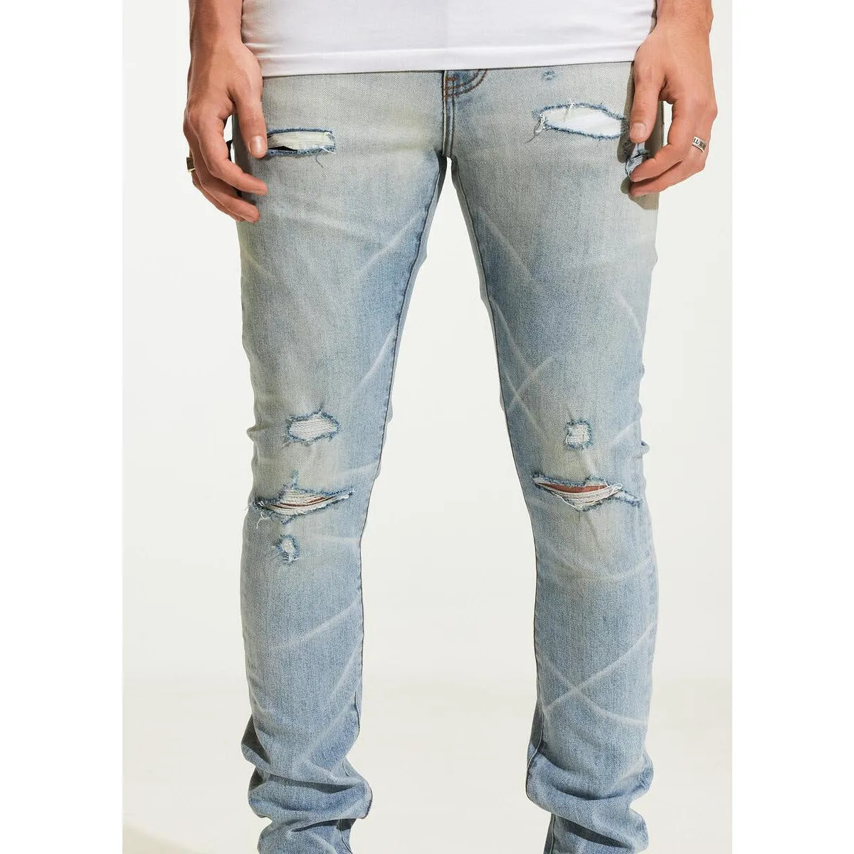 Embellish Mac (Straight) Ripped Sky Blue Jeans (EMBH22-223)