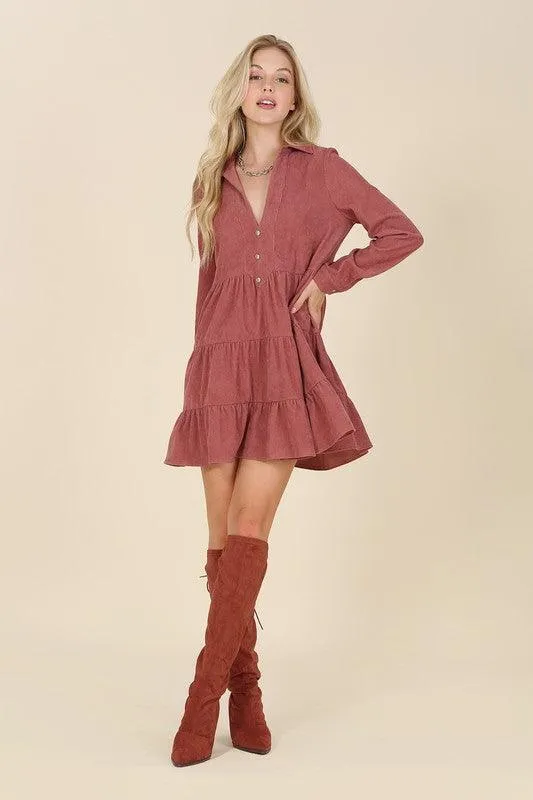 Emery Corduroy Tiered Midi Dress