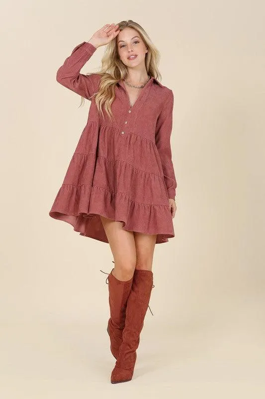 Emery Corduroy Tiered Midi Dress