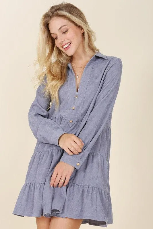 Emery Corduroy Tiered Midi Dress