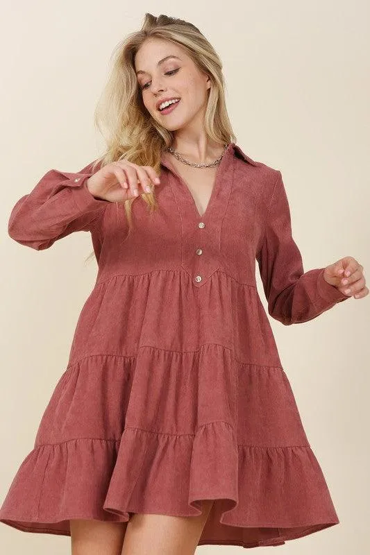 Emery Corduroy Tiered Midi Dress
