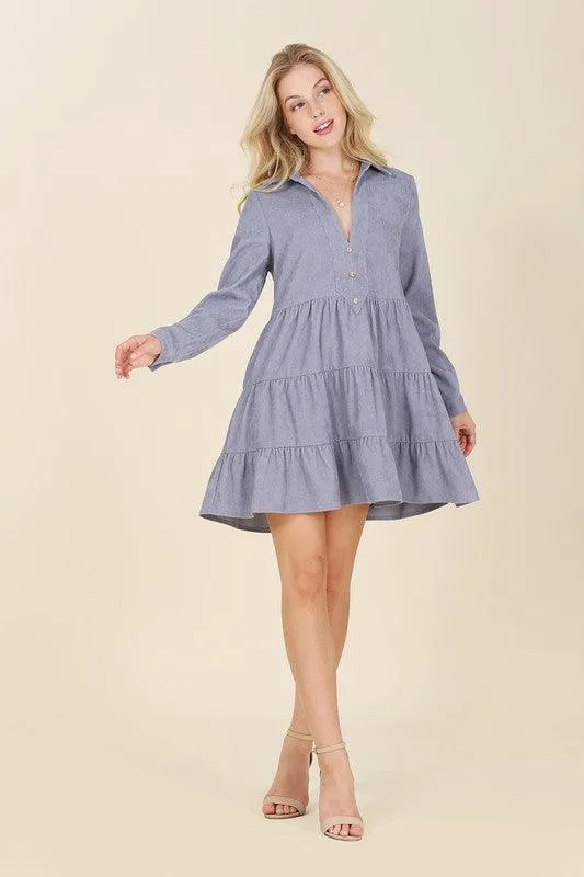 Emery Corduroy Tiered Midi Dress