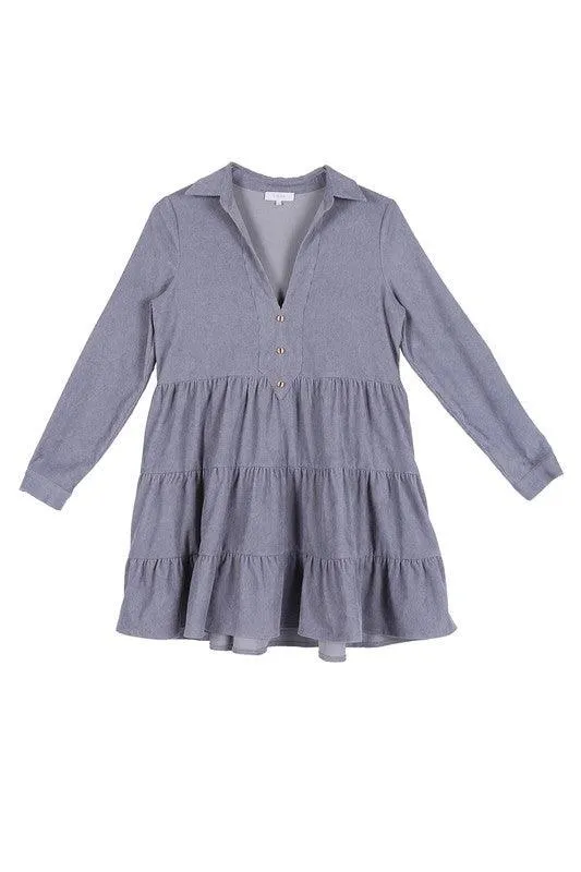 Emery Corduroy Tiered Midi Dress