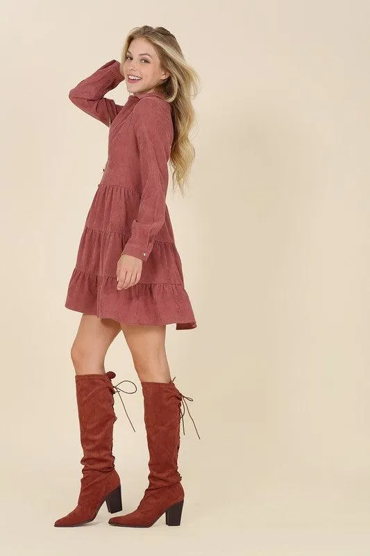 Emery Corduroy Tiered Midi Dress