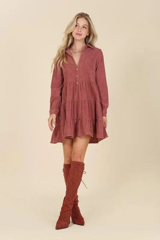 Emery Corduroy Tiered Midi Dress