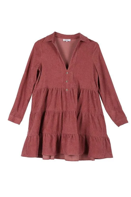 Emery Corduroy Tiered Midi Dress