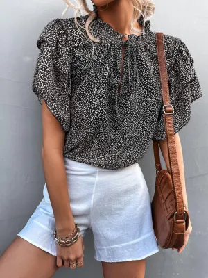 Flattering Printed Frill Flutter Sleeve Blouse