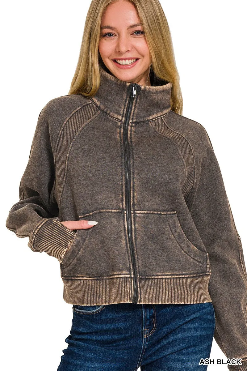 Fleece Fit Zip-Up in Ash Black