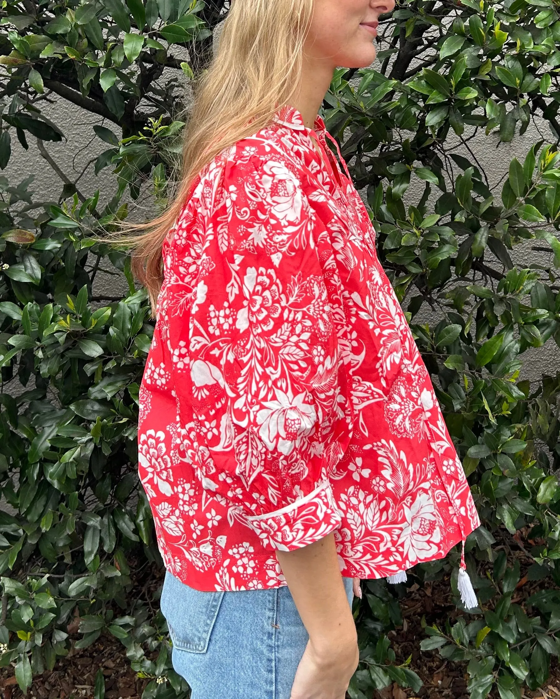 Floral Print Blouse Top - Red