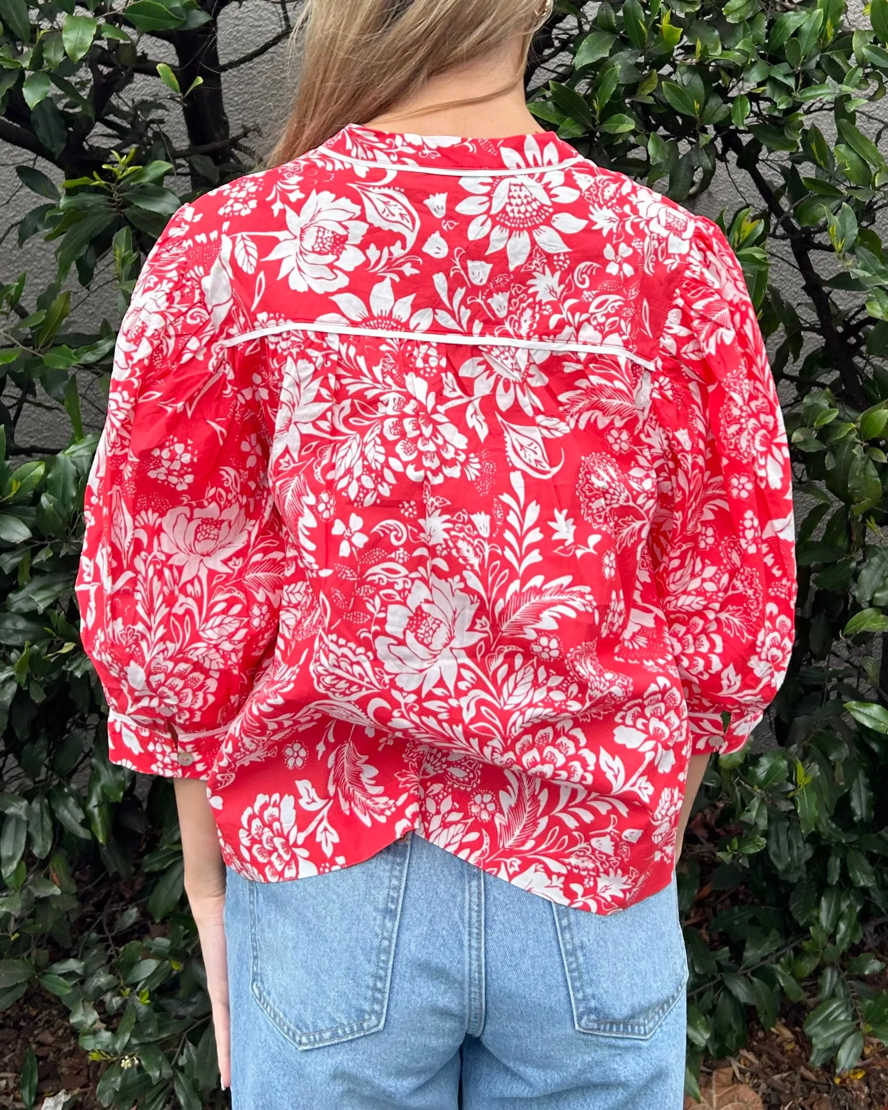 Floral Print Blouse Top - Red
