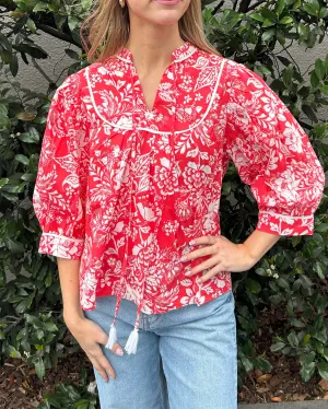 Floral Print Blouse Top - Red