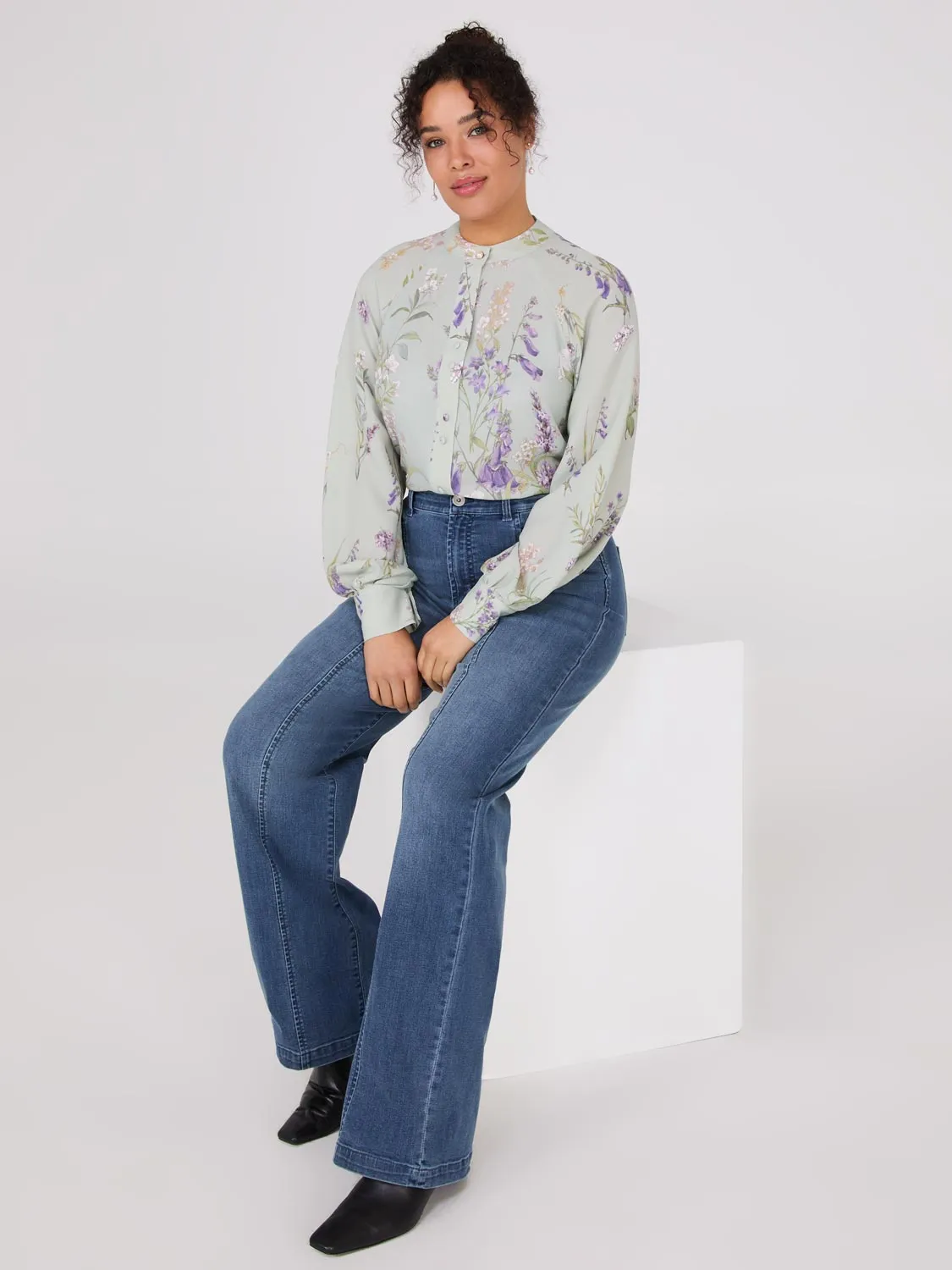 Floral Print Round Collar Chiffon Blouse