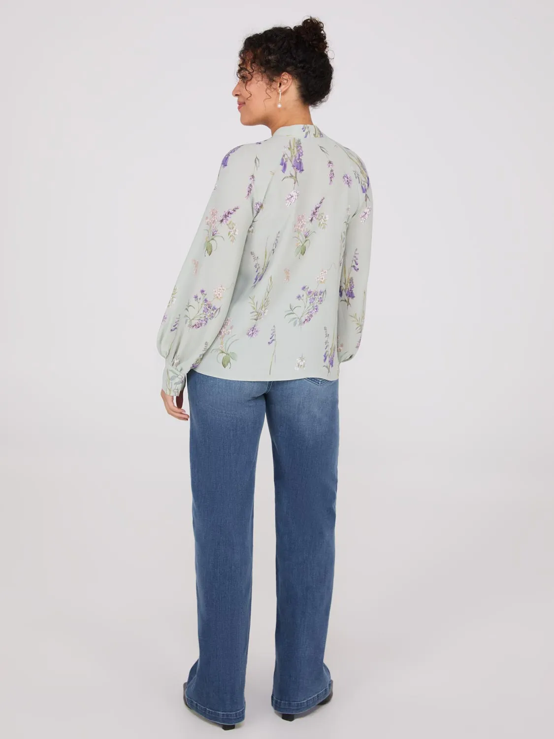 Floral Print Round Collar Chiffon Blouse