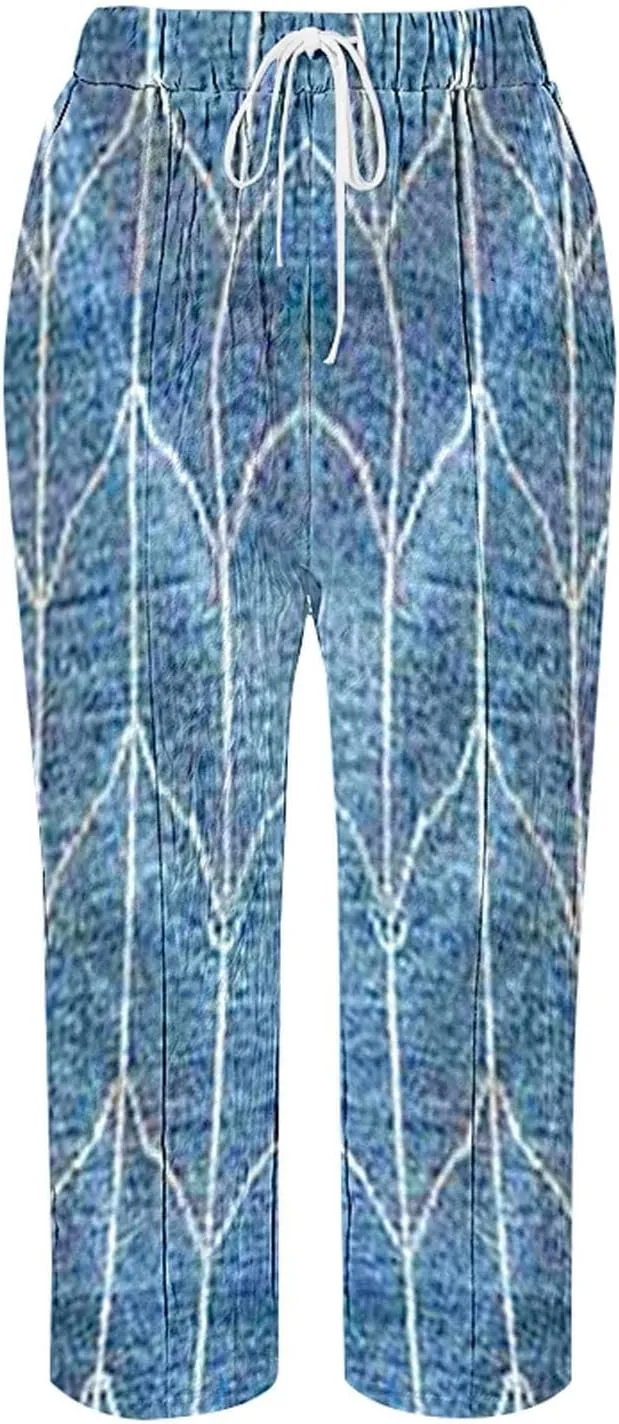 Flowy Linen Pants for Women Drawstring Pants Capri Pants 2025 Pants with Pockets Wide Leg Cropped Pants Wide Leg