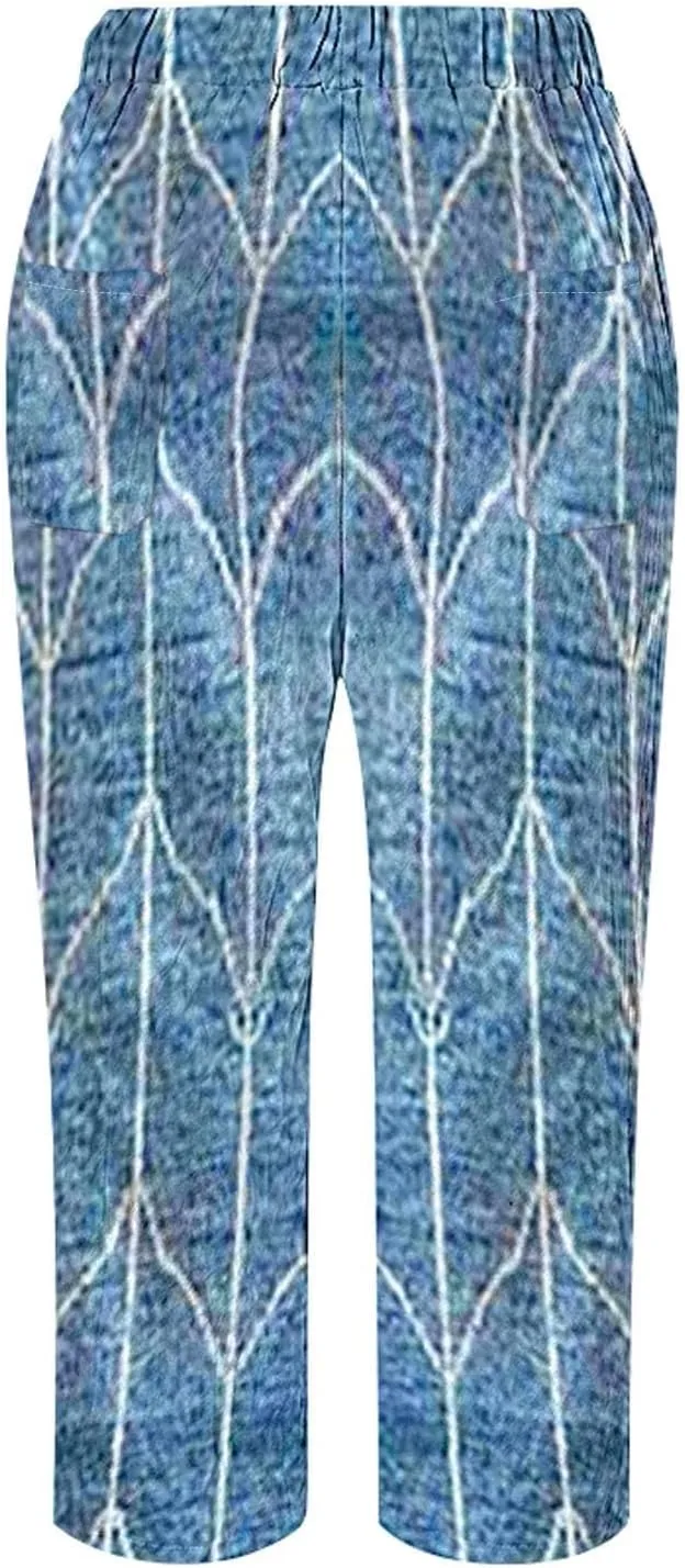 Flowy Linen Pants for Women Drawstring Pants Capri Pants 2025 Pants with Pockets Wide Leg Cropped Pants Wide Leg