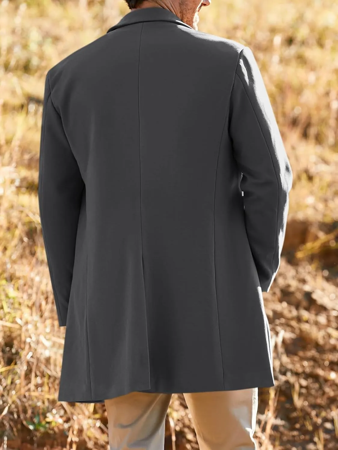 Gafeng Men's Trench Coat Slim Fit Notch Lapel Single Breasted Top Coat Winter Warm Cotton Business Long Jacket Overcoat