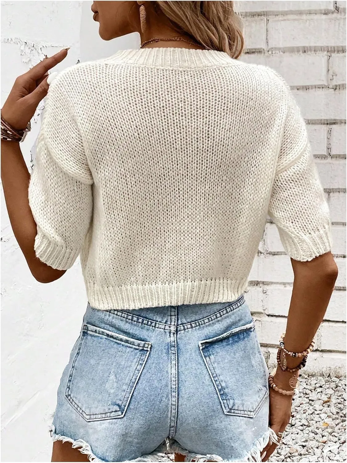 GORGLITTER Women's Puff Short Sleeve Cropped Sweater Tops Cute Chunky Fall Fashion Knit Crop Sweaters 2025
