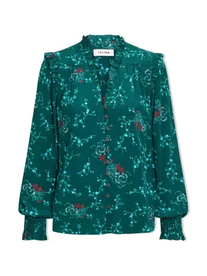 Green lotus print Stella silk shirt