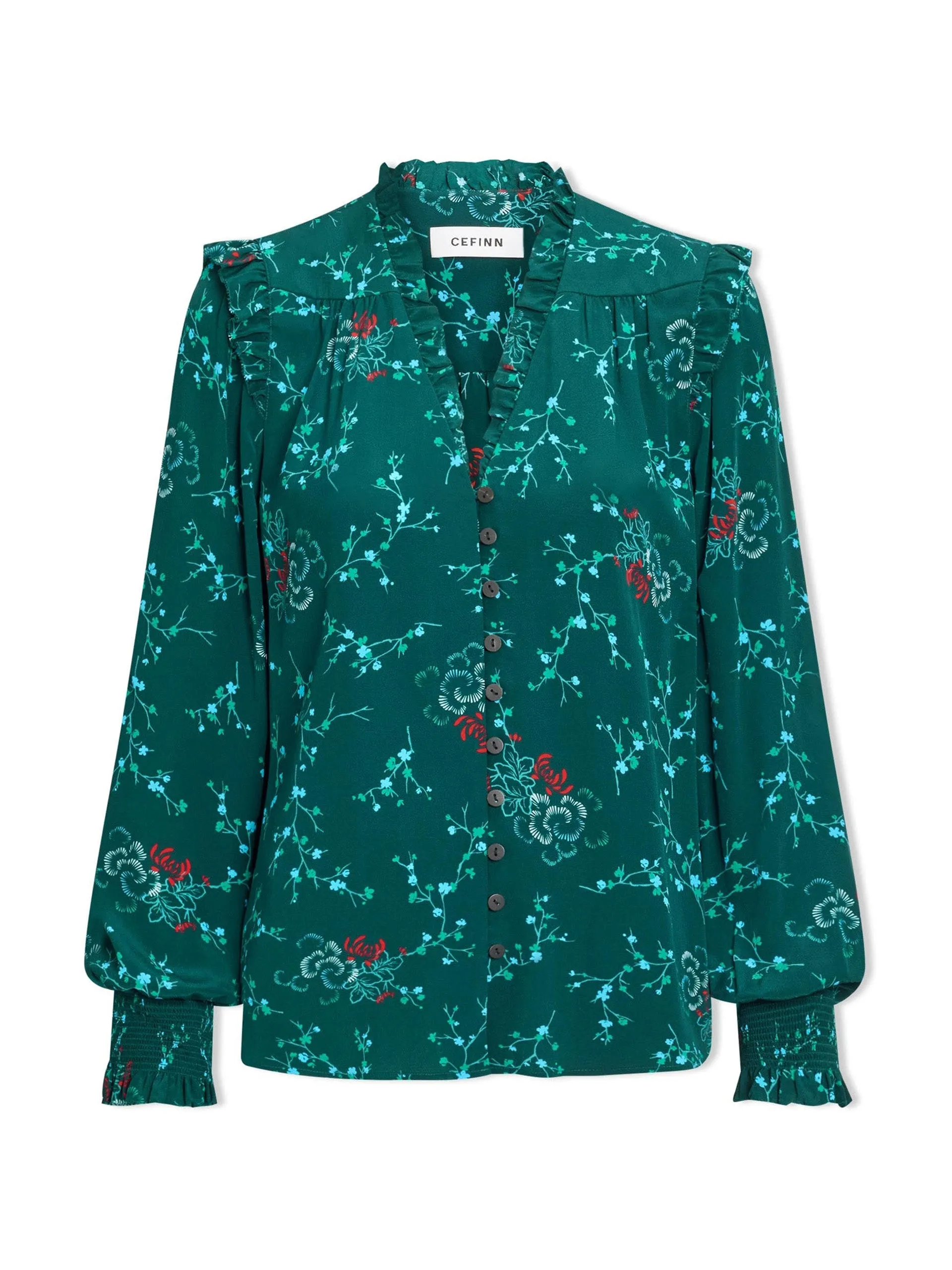 Green lotus print Stella silk shirt